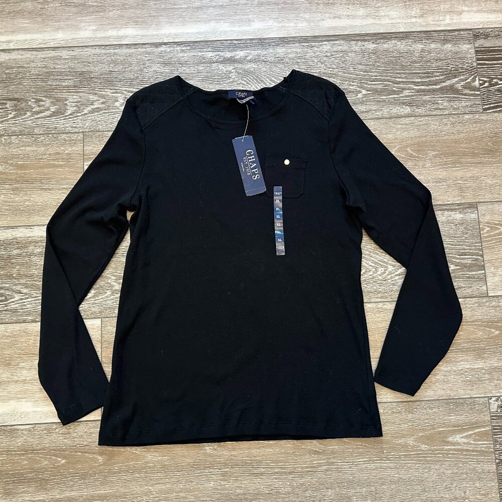 NWT Chaps Sz XL Long Sleeve Knit Top Classic Black